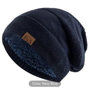 Navy blue fur inner beanie knit and faux fur very warm NEW IN BAG DP